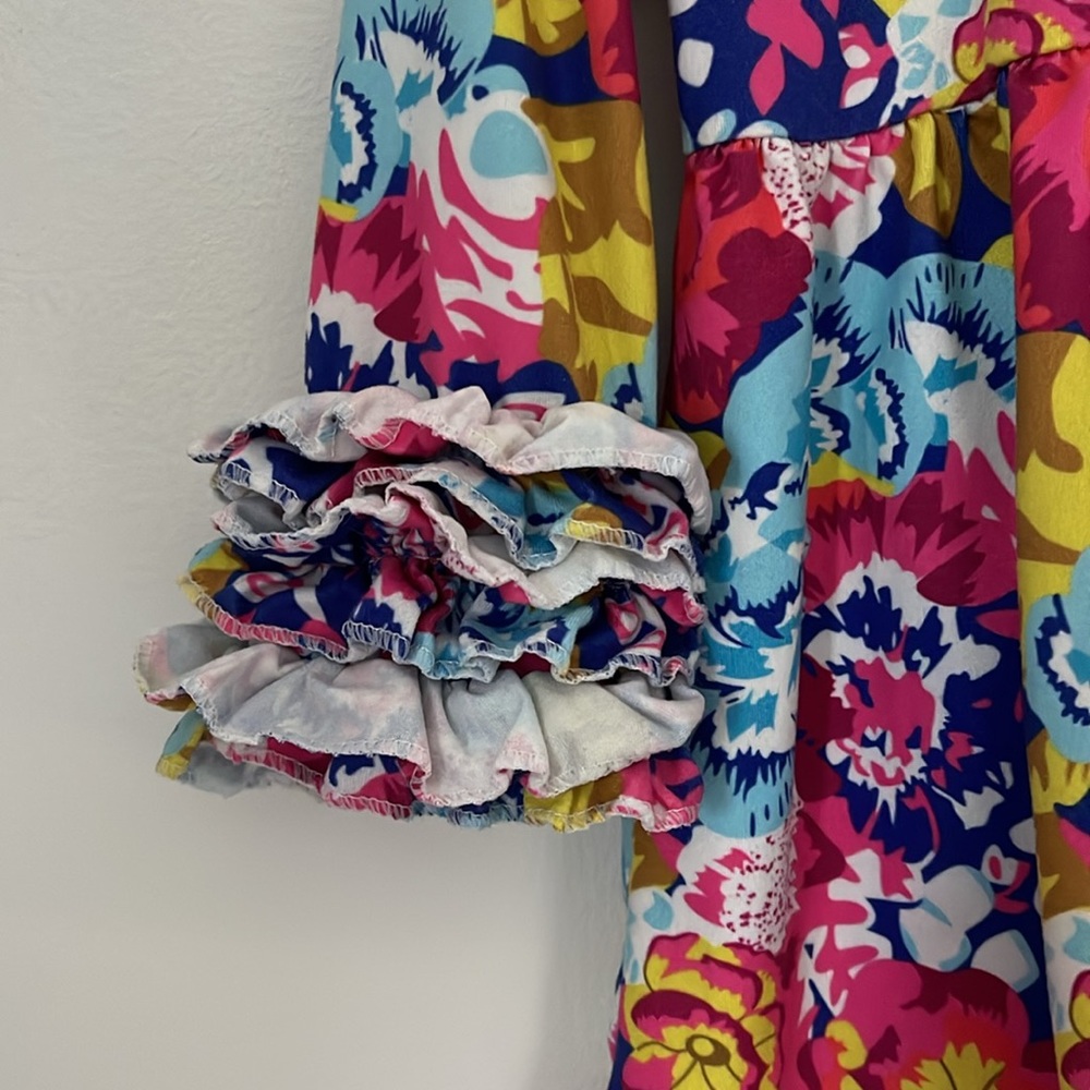 Girls Ruffle Flower Muitl Color Dress - Picture 3 of 3